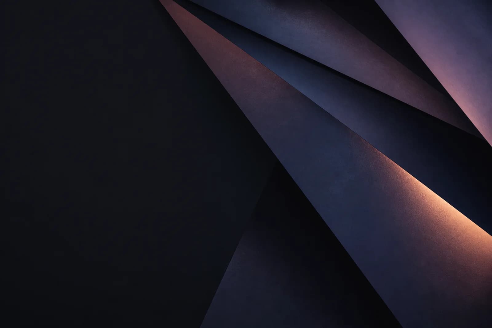 Dark geometric website background with smoky indigo planes, graphite negative space, and a subtle rose-amber edge light