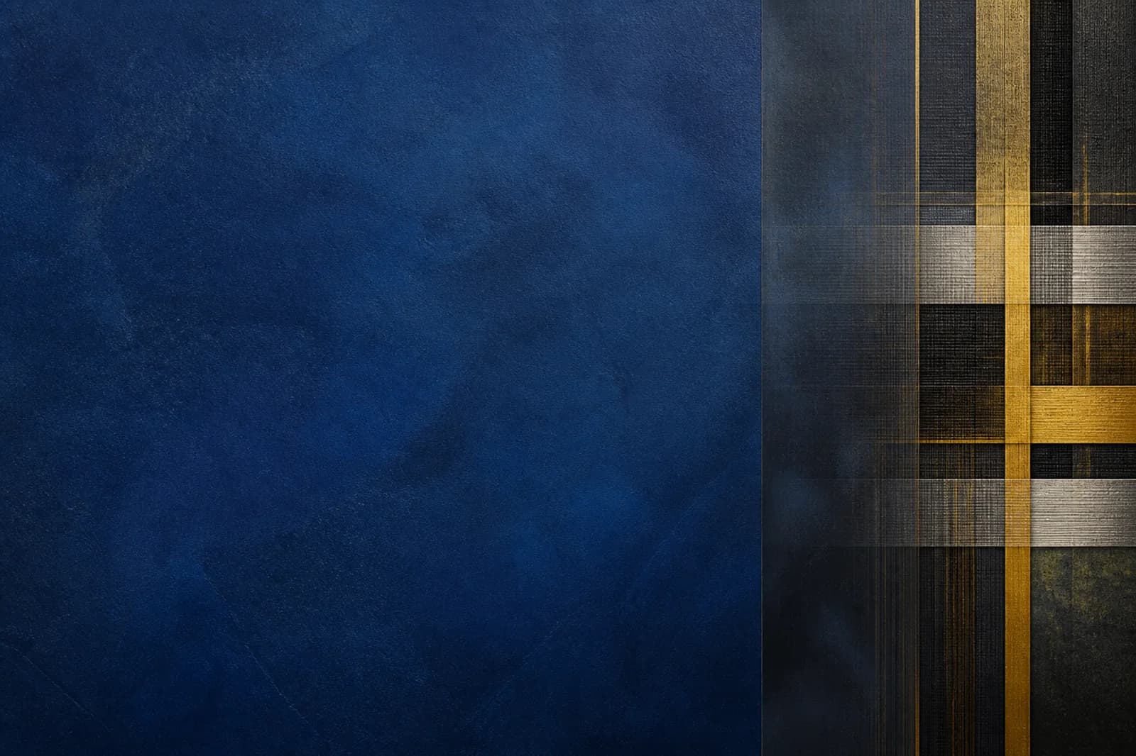 Premium dark abstract background with muted lapis, saffron woven structure, and broad light-text-safe space