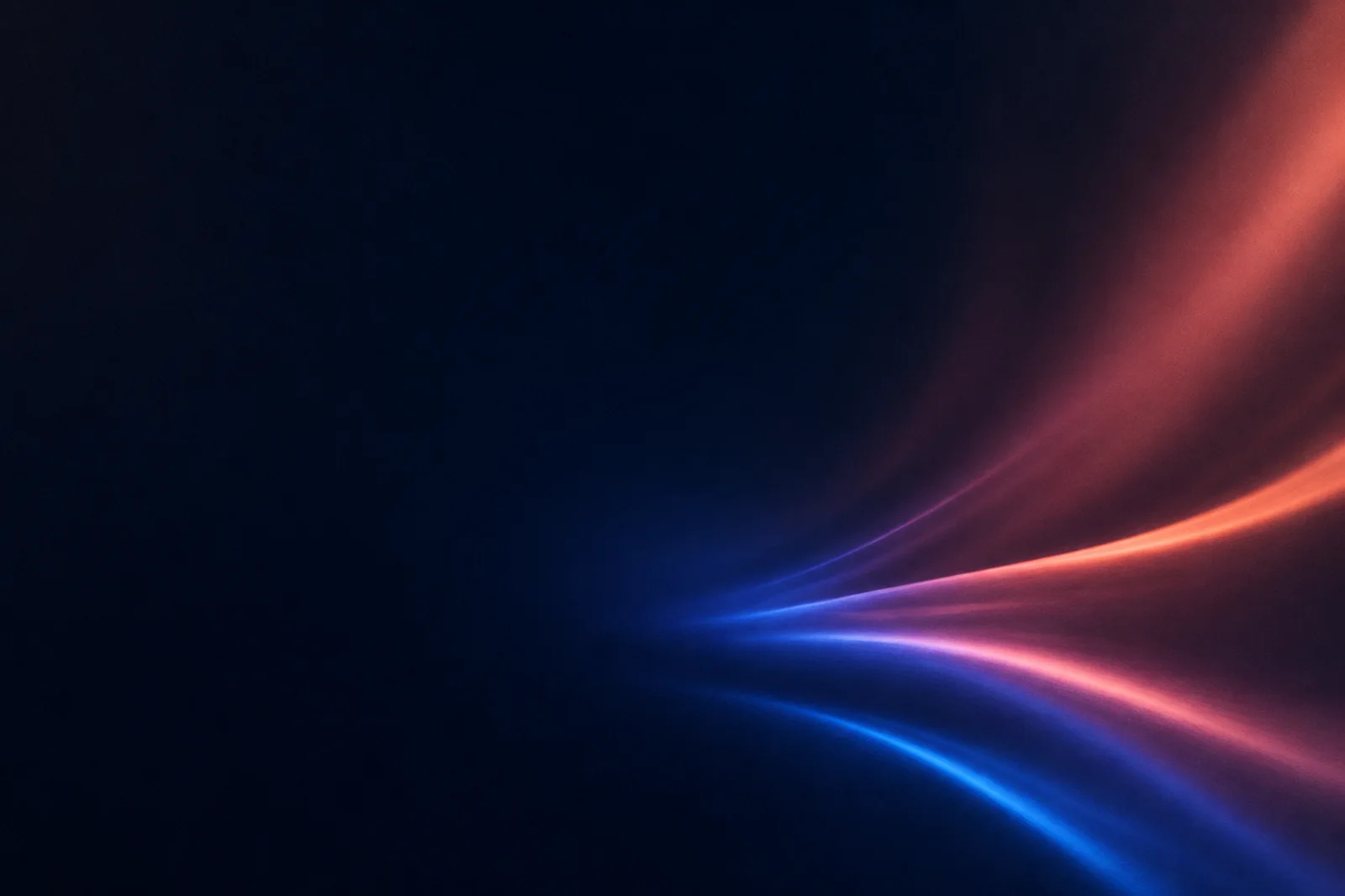 Dark editorial website background with restrained blue and coral light ribbons, ink depth, and calm left copy space