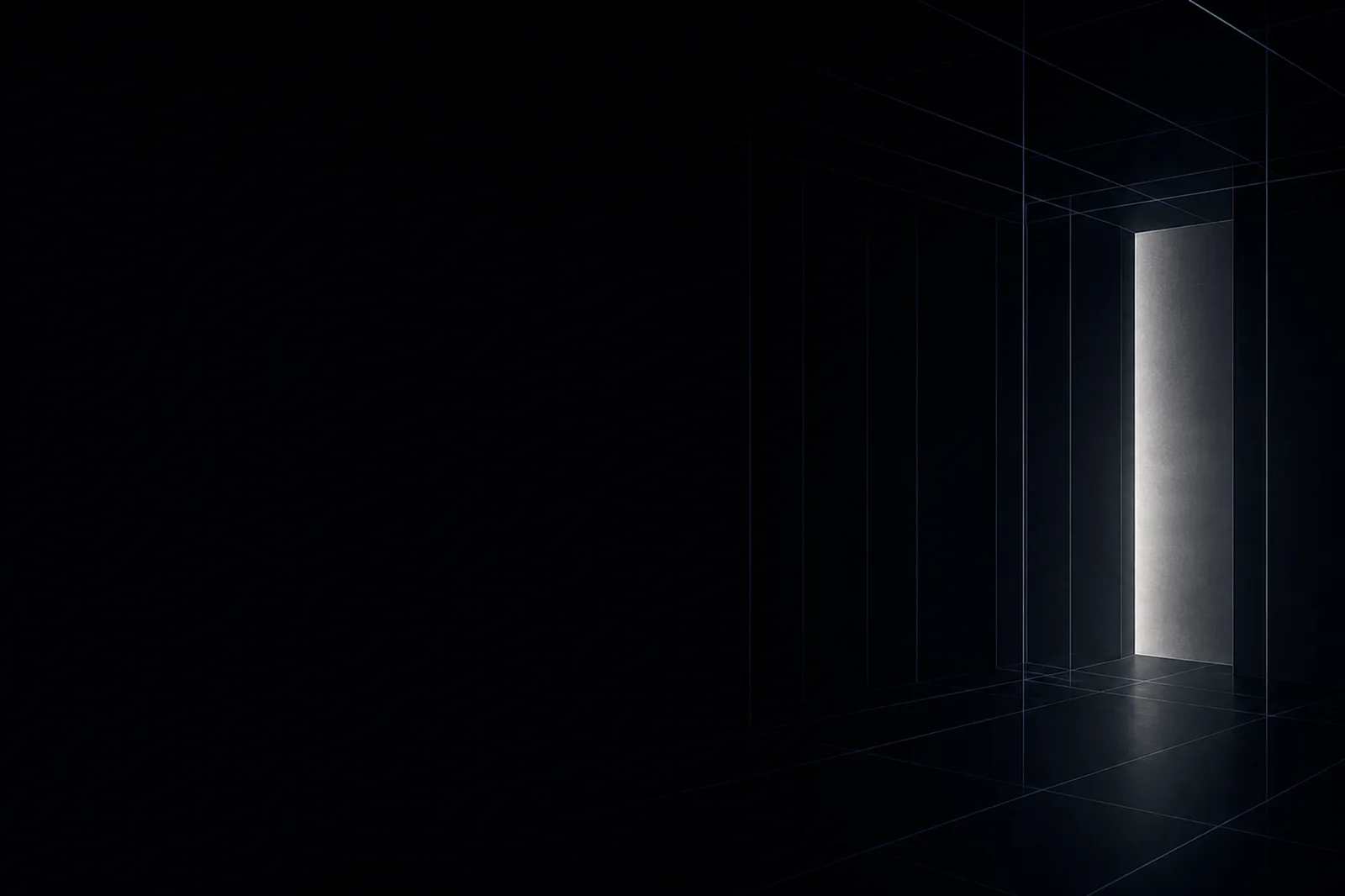 Premium dark geometric website background with a sparse midnight grid, silver doorway glow, and login-safe space