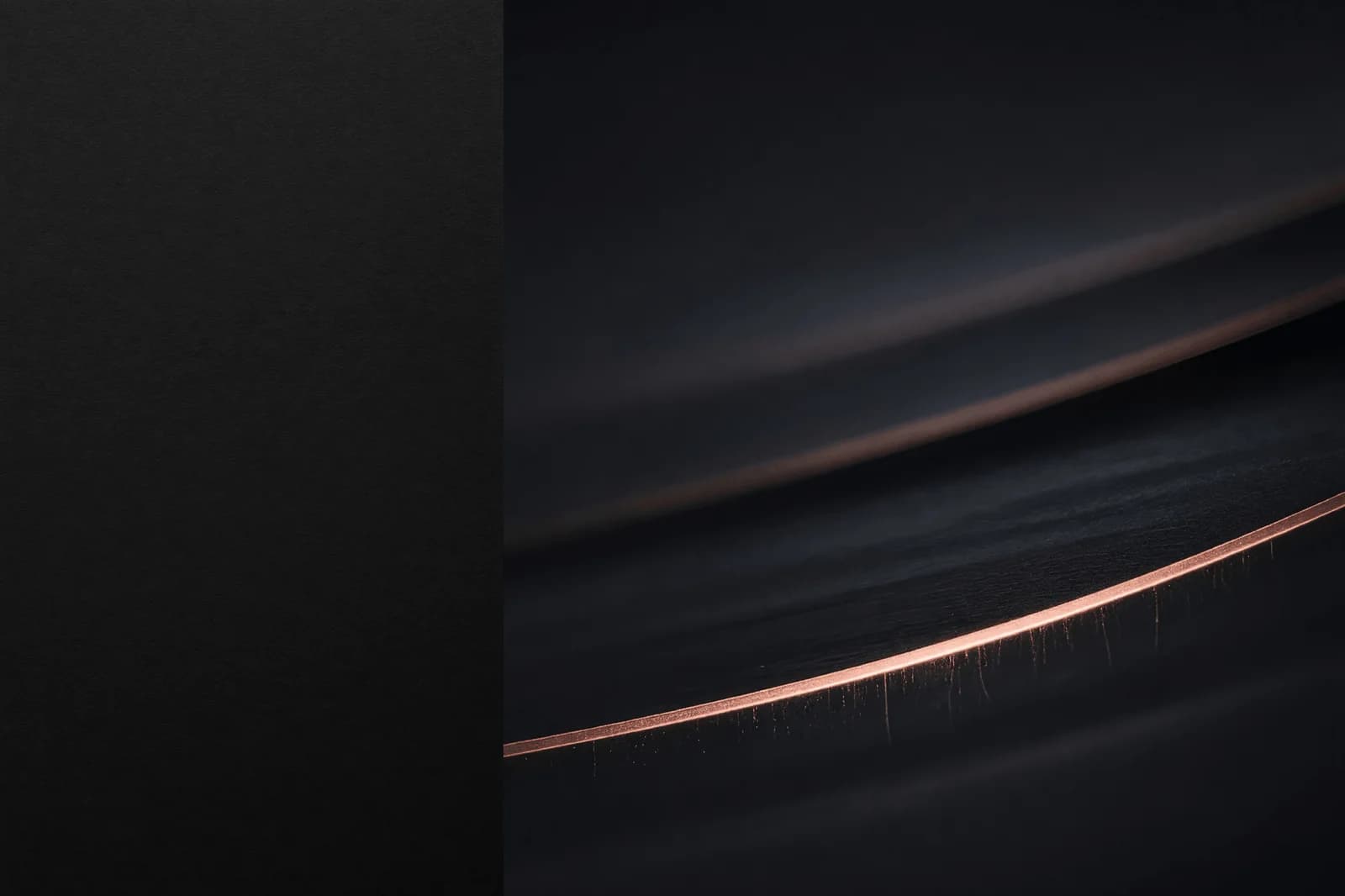 Dark graphite editorial background with a warm copper dawn light rim and open left text space