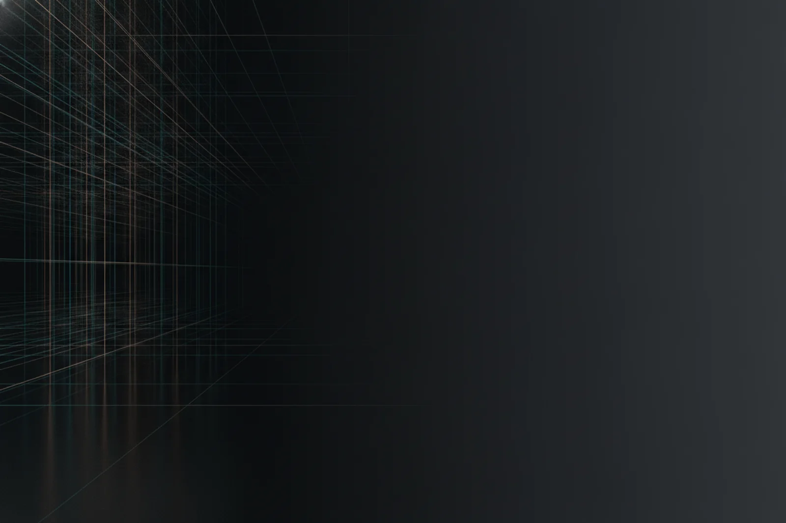 Dark abstract website background with obsidian wire-mesh structure, bronze light, and quiet right text-safe field
