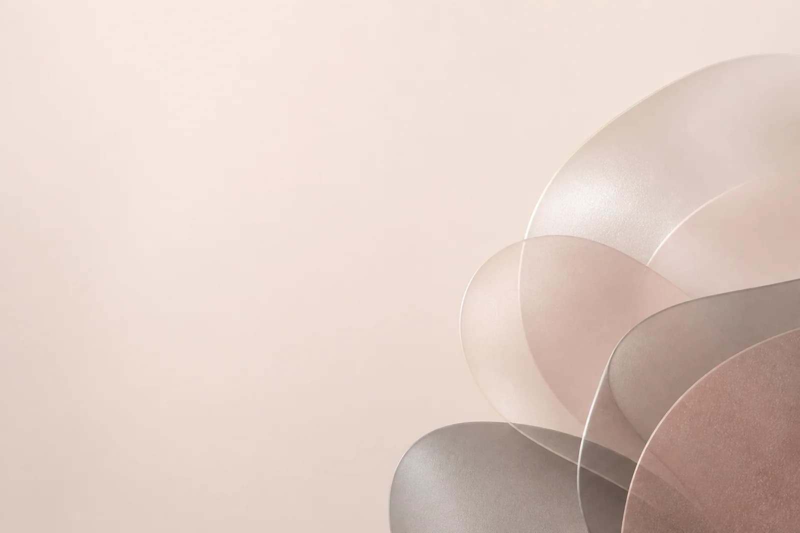 Light premium abstract background with warm ivory, rose mica forms, and spacious calm negative space
