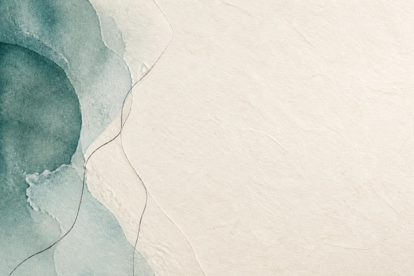 Light handmade paper background with verdigris ink bloom, charcoal contour detail, and clean typography space